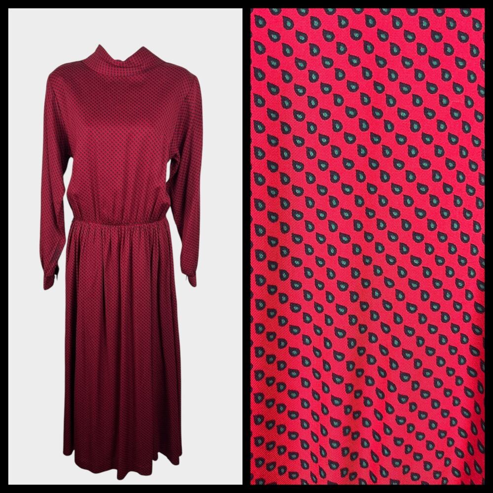 J. G. Hook vintage 70s red rain drop novelty print modest maxi dress Size 4